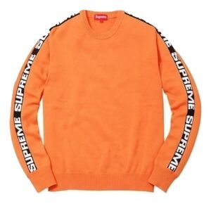 Supreme NYC 2017 Orange Stripe Sleeve Knit Pullover Sweater Size Large